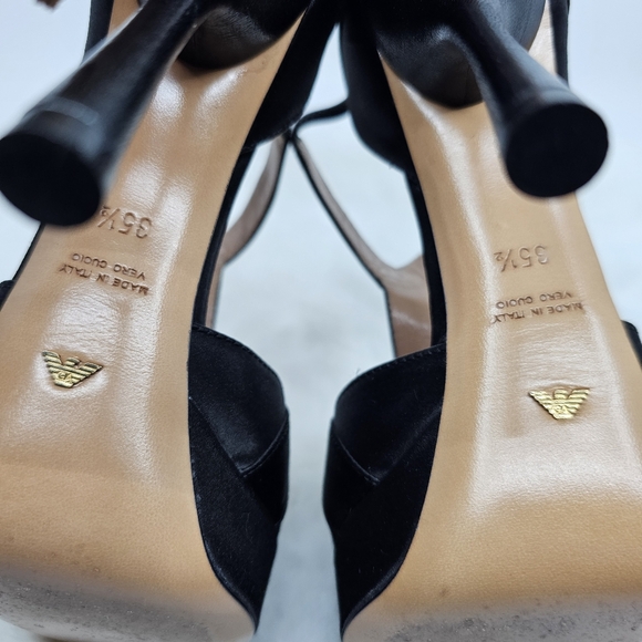 Emporio Armani black evening satin peep toe strappy slip on high heels 5.5 - Picture 12 of 12